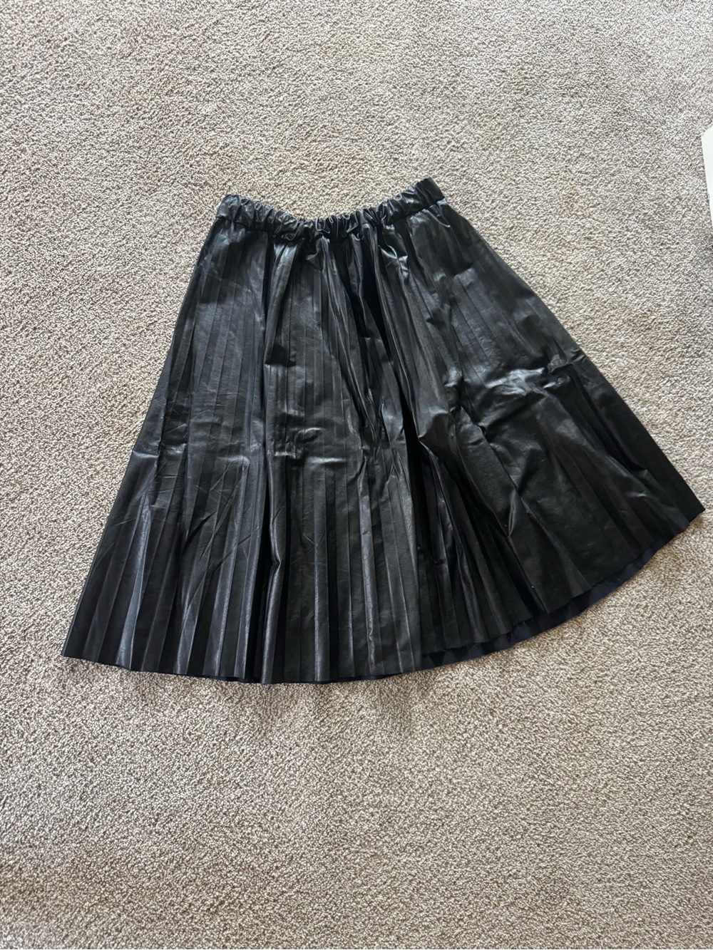 Lane Bryant 14/16 Black Faux Leather Pleated Midi Skirt Elastic Waist